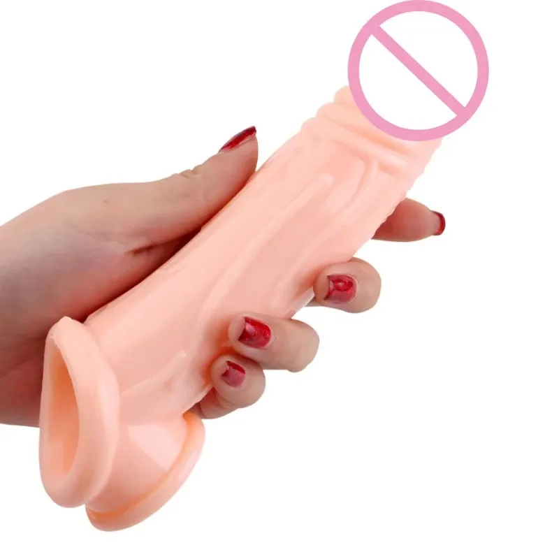 18CM Penis Enlaergment Sleeve Sex Toys Delay Ejaculation Penis Extender Masturbators for Men Reusable Condoms Adult Toys