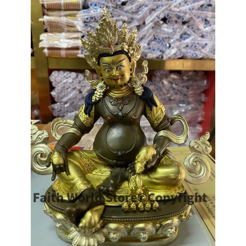 Tibet Nepal 5A High grade Good Buddha statue HOME Altar safety Protection Yellow Jambhala fortune god Gold-plated bronze statue