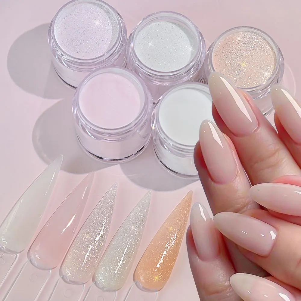 Poudre acrylique pour ongles, 5 pots, brillant, nu, blanc/rose, avec ensemble de paillettes, Flash naturel, rose, français, Extension d'ongles, Carvin