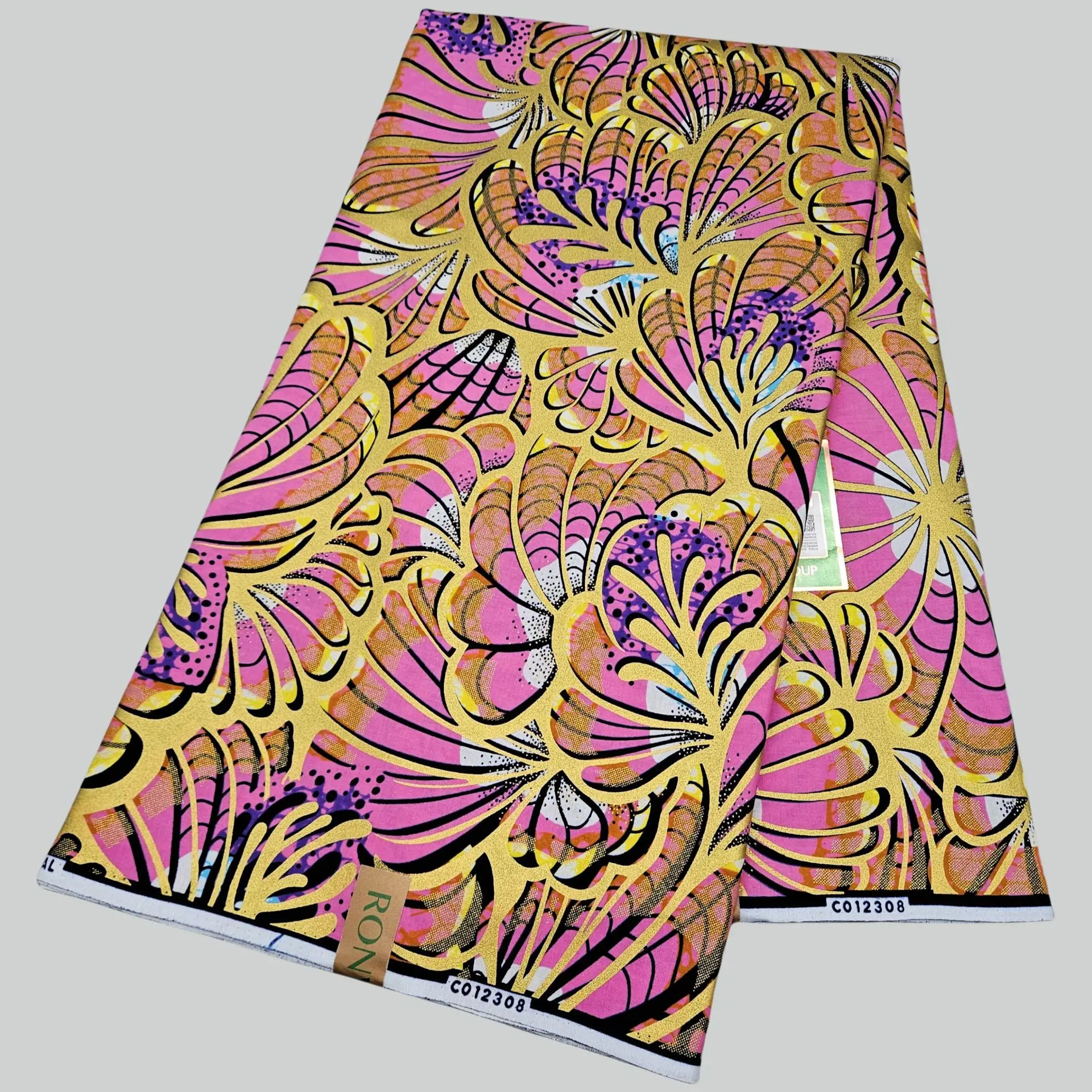 

6Yards Long Yellow Printed Pink Cotton African Style Wax Fabric for DIY Sewing Dress Sofa Curtain Tablecloth 120CM Wide R2832