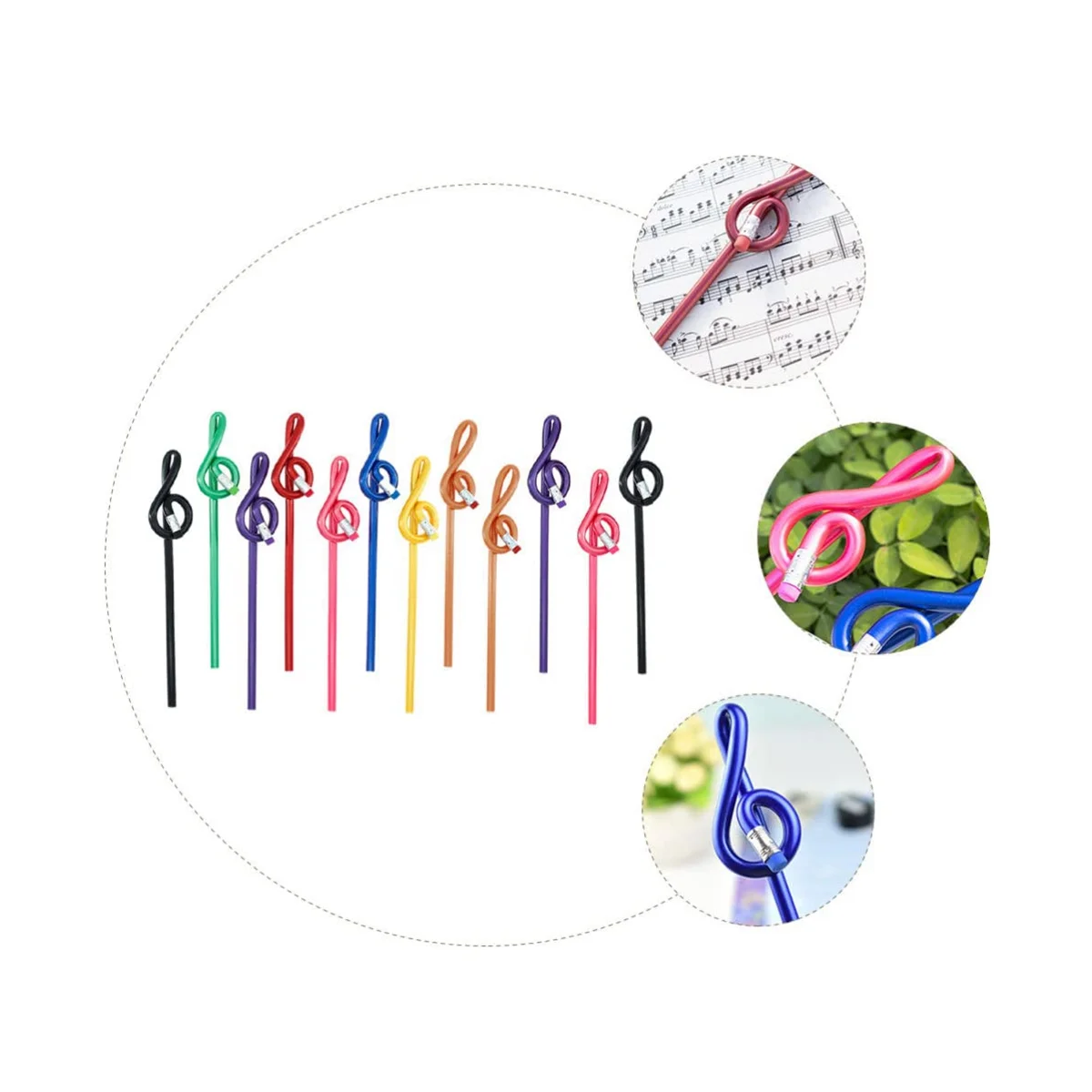 12Pcs Students Note Pencils Musical Note Pencils with Eraser Colorful Music Pencils Wooden Treble Clef Bent Pencil