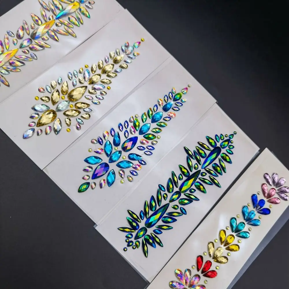 Fashion EDM Music Festival Tattoo Stickers 3D Adhesive Crystal Forehead Sticker Hair Jewels Crystal Body Face Colored Rhinestone