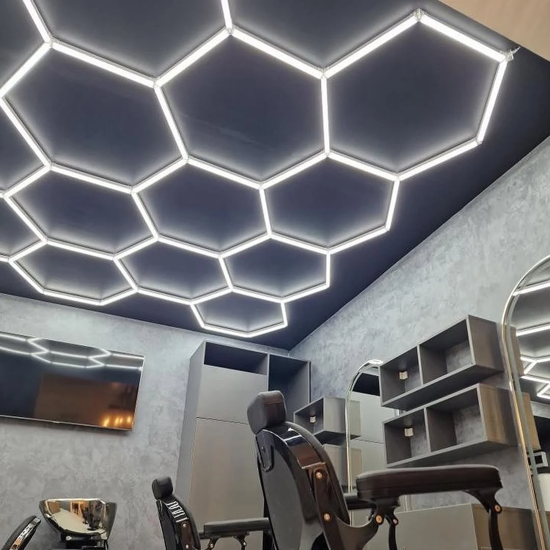 3 Color Transform Hexagon Garage Light LED Ceiling Lights 110V-240V Honeycomb LED Tube Illumination for Hair Salon Barbershop