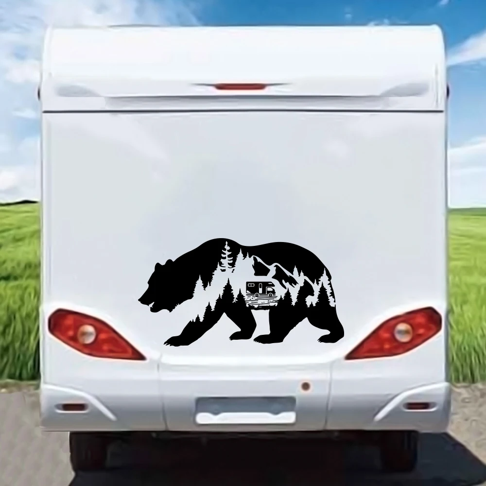 Large Bear Adventure Forest Camper Rv Car Sticker Camping Lover Explore Travel Motorhome Caravan Decal Decor