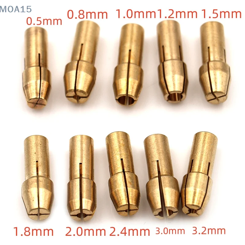 10/11PCS  0.5mm/0.8mm/1.0mm/1.2mm/1.5mm/1.8mm/2.0mm/2.4mm/3.0mm/3.2mm Brass Drill Chuck Collet Bits 4.8mm Shank for Rotary Tool