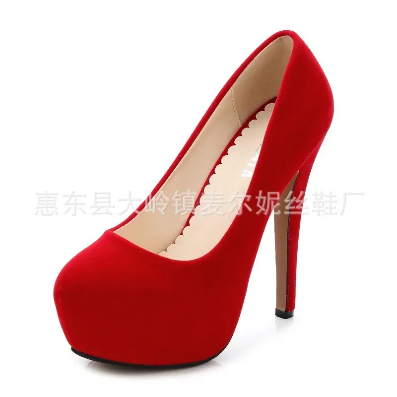 Women Pumps Fashion Flock Womens Sandals 14cm Platform Wedding Pumps Casual Thin Heels Womens Shoes