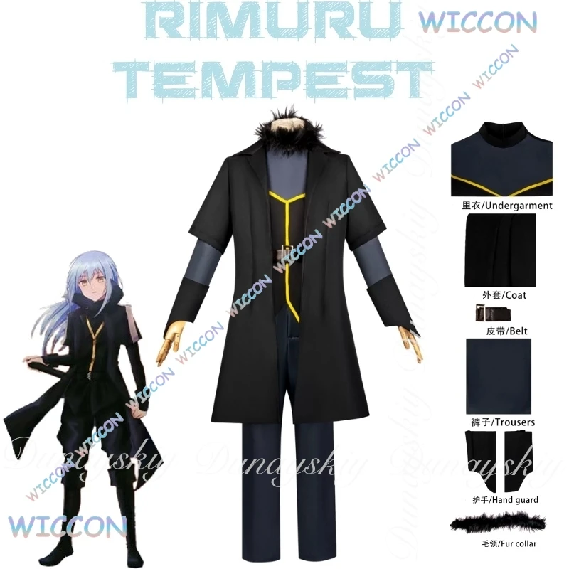  With Black Clothes Moe/That Time I Re Incarnated As A Slime Anime Rimuru Tempest Cosplay With Blue Wig Cosplay Costume