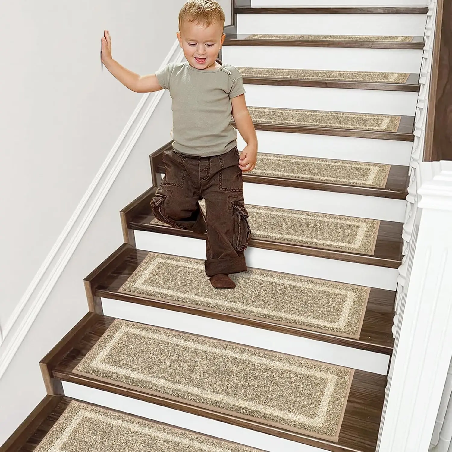 

Soft Stair Treads 15pcs Non-Slip Carpet Mat 28inX9in Indoor Stair Runners for Wooden Steps