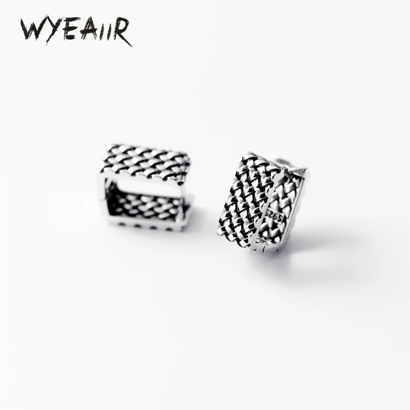 

WYEAIIR 925 Sterling Silver Thai Silver Retro Rhombus Stripe Hip-hop Fine Jewelry Luxury Female Earrings