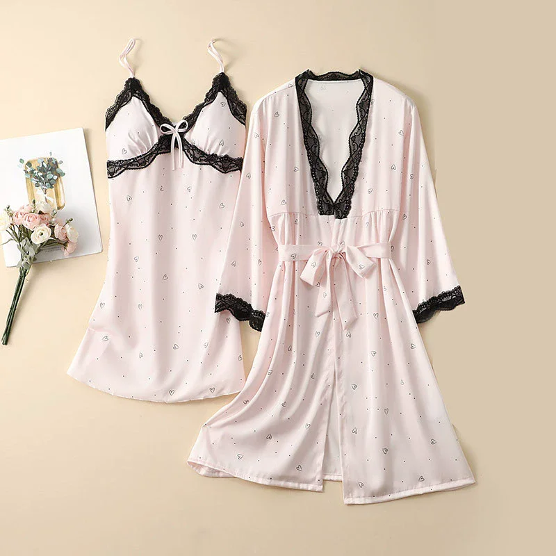 

Women Kimono Bathrobe Sexy Print Lace Nightwear Rayon Robe Suit Gown Loungewear Lady Lingerie Wedding Dress Bridesmaid Gift