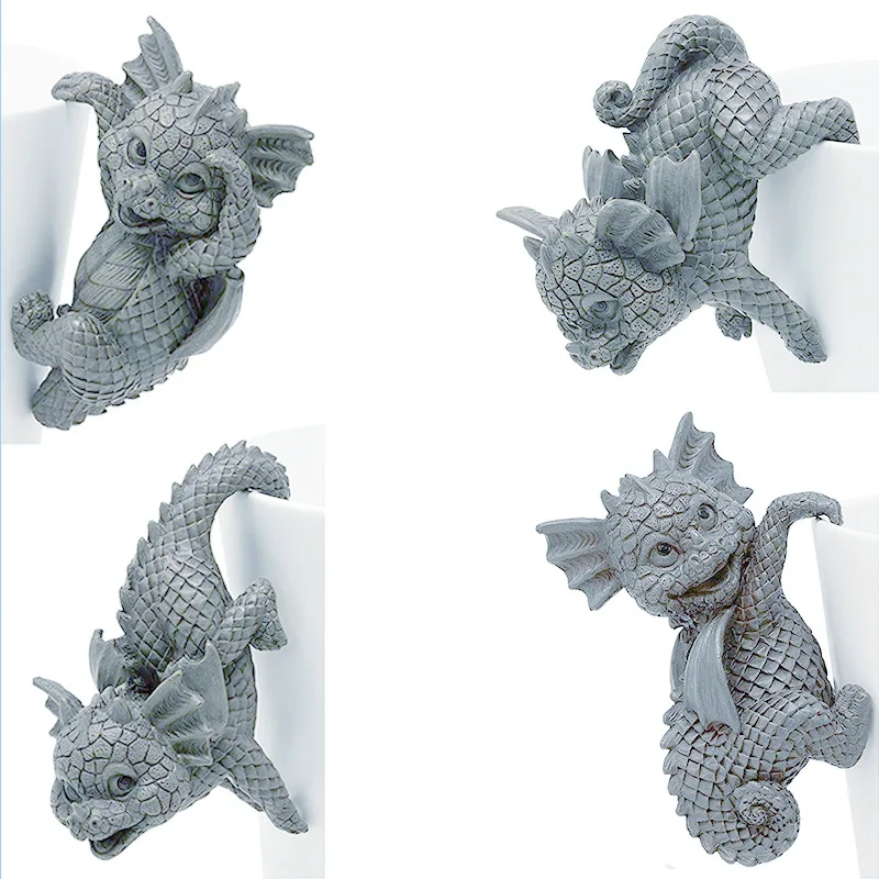 Cute Dragon Shape Outdoor Statue Flower Pot Decoration Hanging on The Pot Garden Sculpture Resin Crafts Outdoor Home Ornament