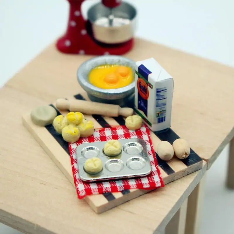

Dollhouse Food Toy Pastry Making Station Egg Milk Bread Cutting Board Miniatures Model Kitchen Accessory Kids Pretend Play Toys