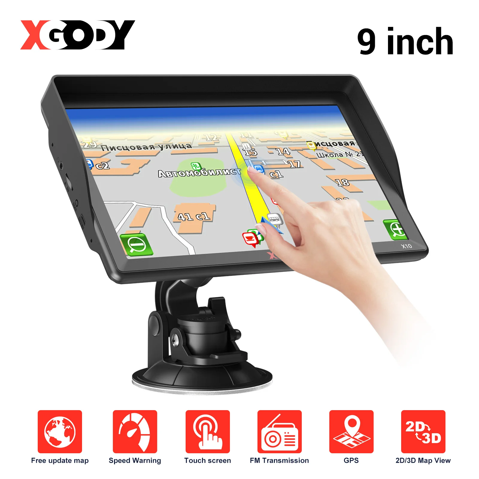XGODY 9 '' Navigazione GPS per camion 256M 16GB Touch Screen con parasole Sat Nav Aggiornamento gratuito Navigazione per schermo capacitivo per auto