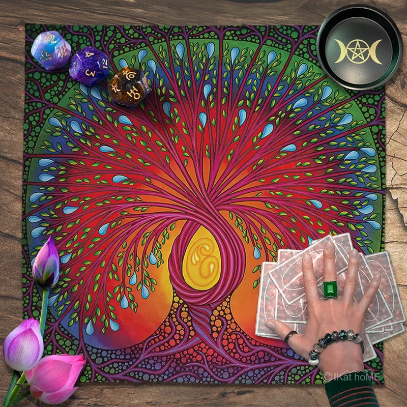 Rainbow Tree of Life Tarot Tablecloth Velvet Altar Cloth Pagan Oracle Card Pad Board Games Witchcraft Astrology Boho Tapestries