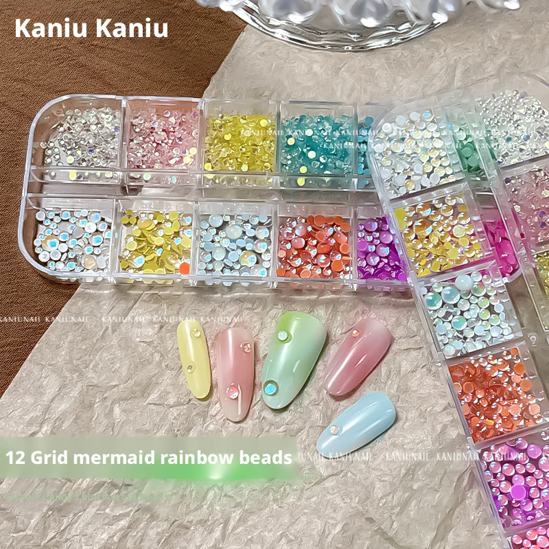 Kaniu 1 Box Macaron Hars Bubble Kralen Nail Art Decoraties Kleurrijke Plaksteen Steentjes Sparkly 3D Halve Bol Charms Manicure