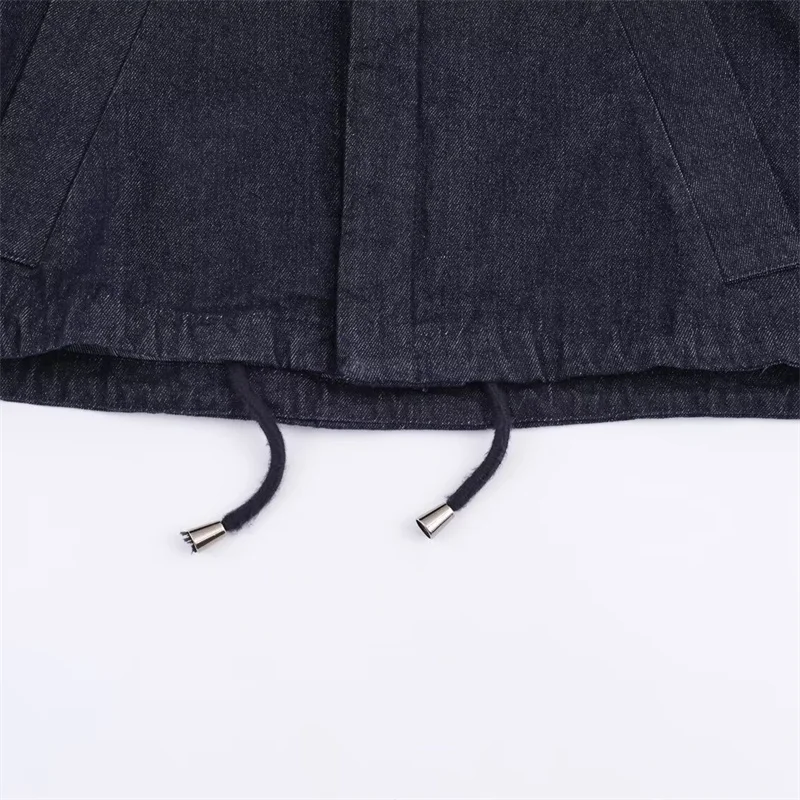 KEYANKETIAN الخريف جديد المرأة جولة الرقبة طويلة الأكمام هيم الرباط غسلها الدنيم رقيق الطيار سترة معطف المرأة #5