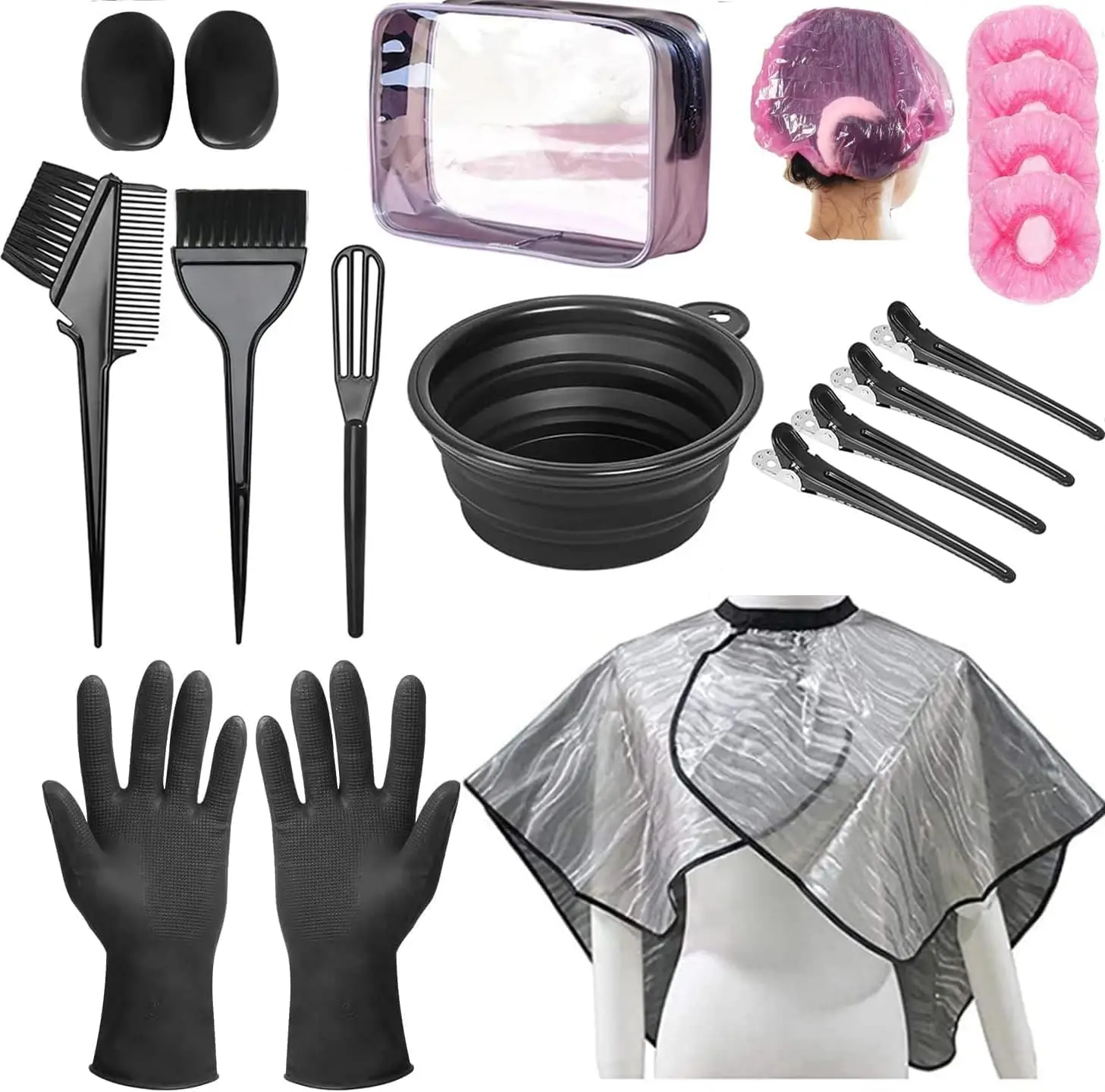

18-Piece Hair Dye Kit with Bowl, Brush, Gloves for Home DIY and Salon Use