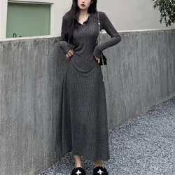 Spring Autumn New Fashion Turn-down Collar Long Sleeve Solid Button Women's Clothing Slim Korean Bottoming Trend Knitting Dresse