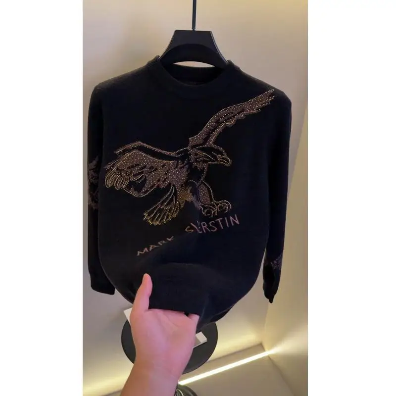 

High-End round Ne Embroidered Knit Sweater Men's Faionable Base Layer irt Autumn Winter New Sle Knitted Top 25056