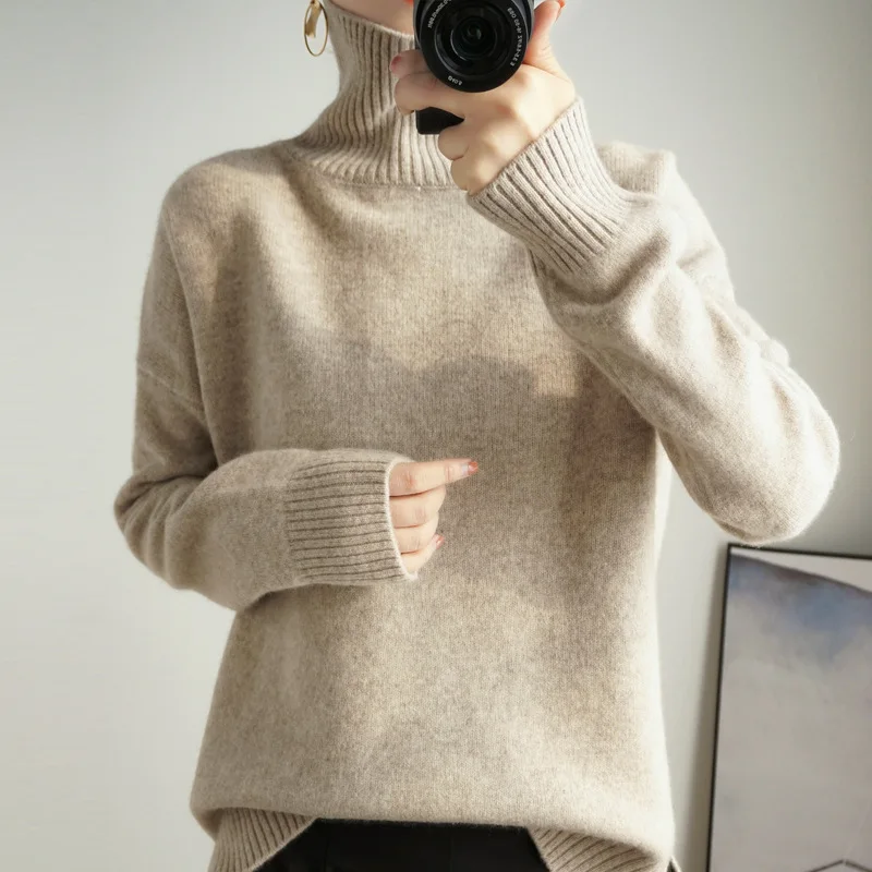 Turtleneck Sweater Women Thick Warm Loose Bottoming Pullovers Knit Long Sleeve Solid Basic Korean Fashion High Strecth Jumpers