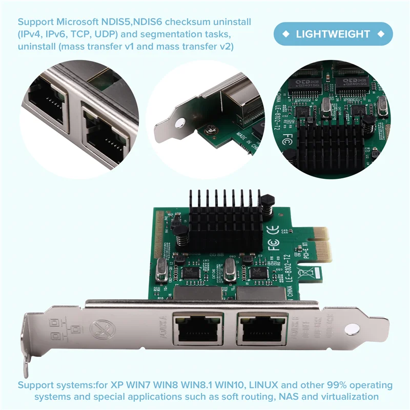 

ABUO-Pcie 10/100/1000Mbps Lan PCI-E X1 Network Card 2X RJ45 Port 1G NIC PCI-E Gigabit Ethernet Server Adapter RTL8111G Server