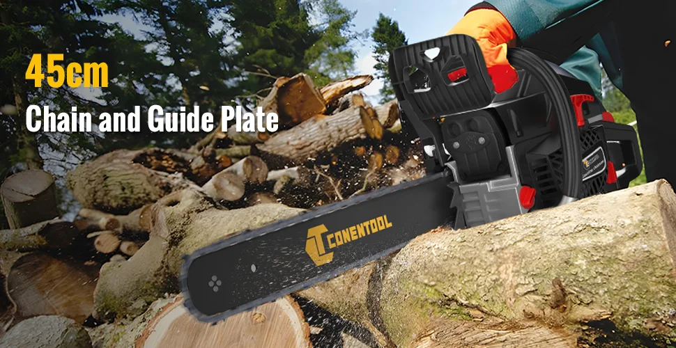 CONENTOOL 58CC Oil Chainsaw 18 Inch Woods Cutting Machine Power Tools Cordless 2-Stroke Petrol Engine 550ml Garden Logging Tools