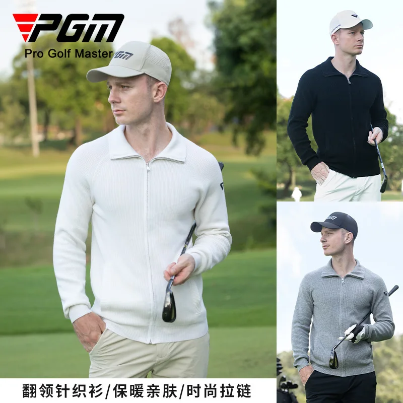 

Men's Golf Wear Sweater with Zipper Casual Sportswear Autumn Winter Knitwear Coat Warm Clothes White Gray Black New