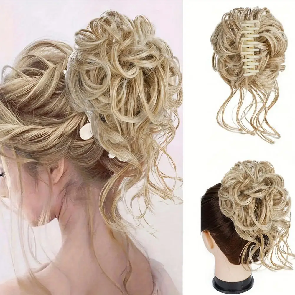 25cm Women Curly Bun Hair Piece With Claw Clip Fluffy Natural Messy Bun Tousled Updo Synthetic Hair Extension Ponytail Hair Wig