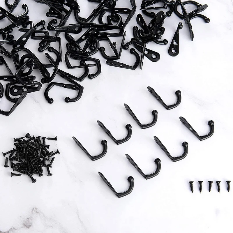 200 Pieces Of Double-Hole Wall Mounted Single Hook Robe Hook Coat Hook And 420 Pieces Of Screws For Hanging Key Hook