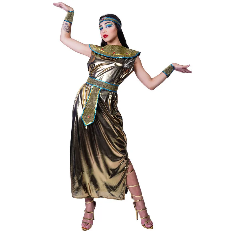 Golden Woman Halloween Cleopatra Costumes Female Queen Of Egypt Cosplay Carnival Purim Nightclub Bar Role Play Show Party Dress