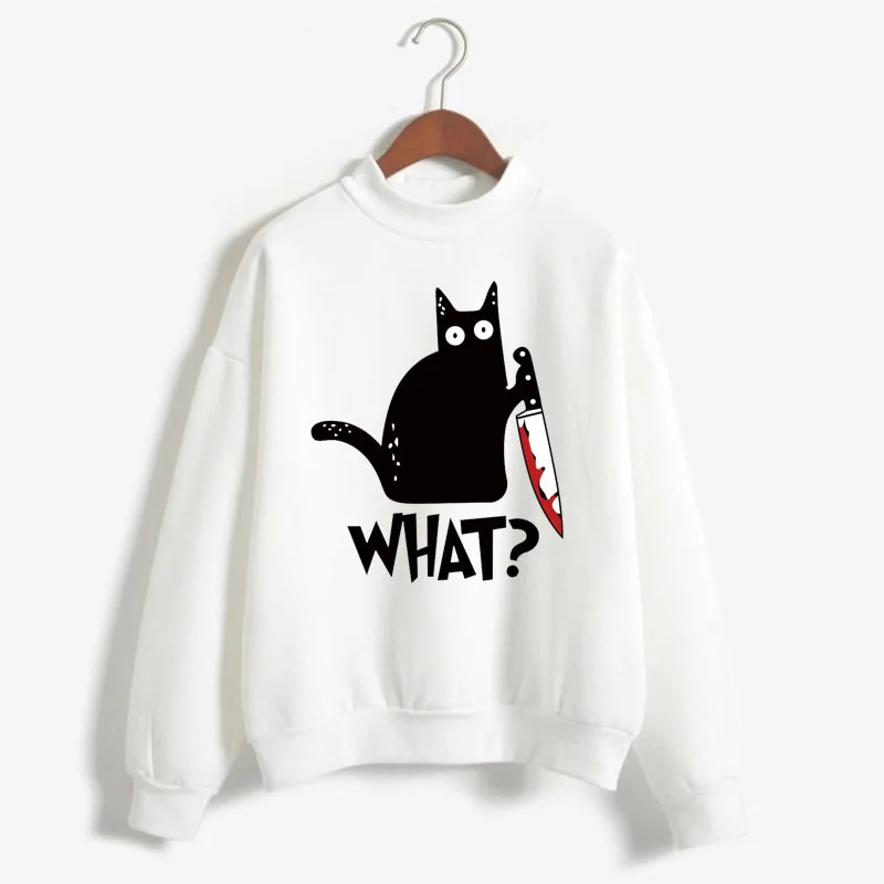 

Killer Black Cat What Surprised Print Woman Sweatshirts Sweet Korean O-neck Knitted Pullovers Autumn Candy Color Women Clothing