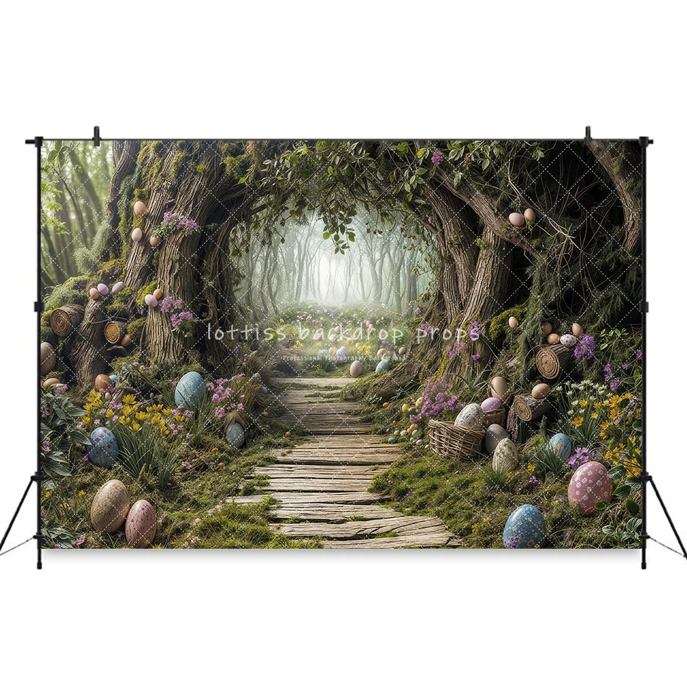 Easter Purple Spring Pathway Backdrops Kids Adult Photography Child Baby Photocall Easter Eggs Garden Entrance Backgrounds