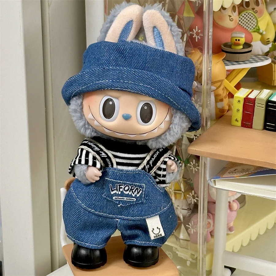 Dla 17cm Labubu Fashion Printed Dress Set Customized Cute Jumpsuit Mini Cartoon Dress Up Labubu Outfit