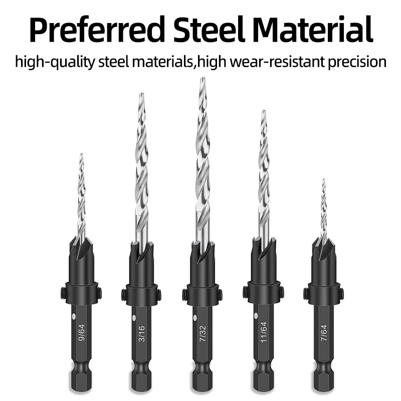 High Speed Steel Hex Shank Taper Drill Counter Sink Holes Drilled Carpenter Countersink Bit Reaming Drill