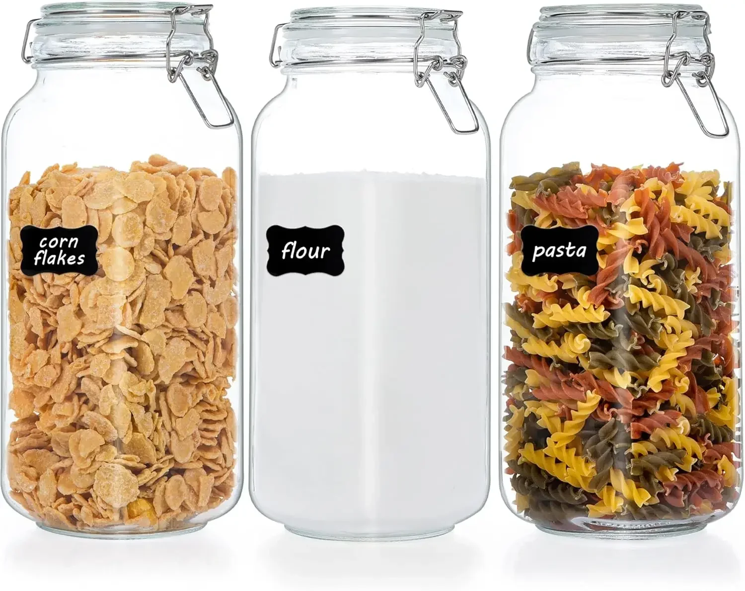 

78oz Glass Food Storage Jars, 3 Pack Airtight Canisters with Labels