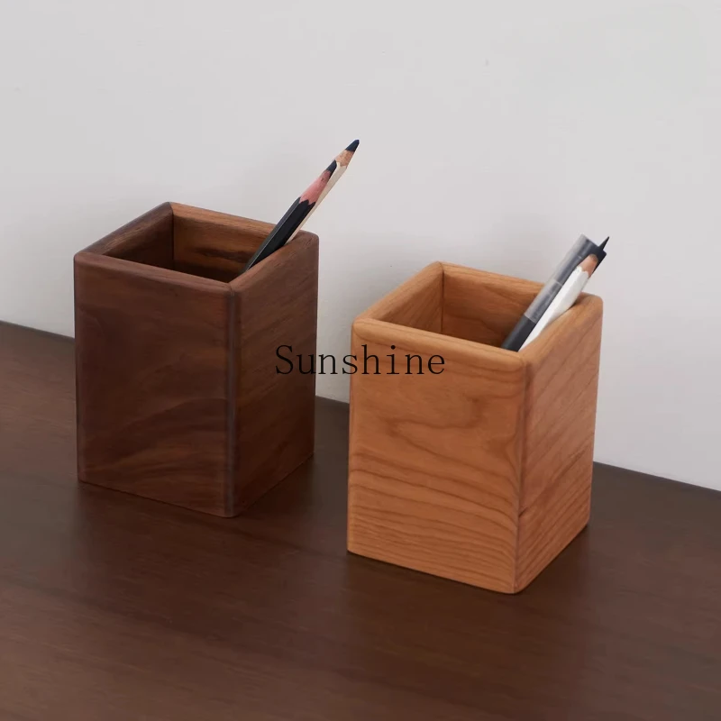 

Black walnut solid wood office desktop creative stationery storage box lettering gift pen bucket