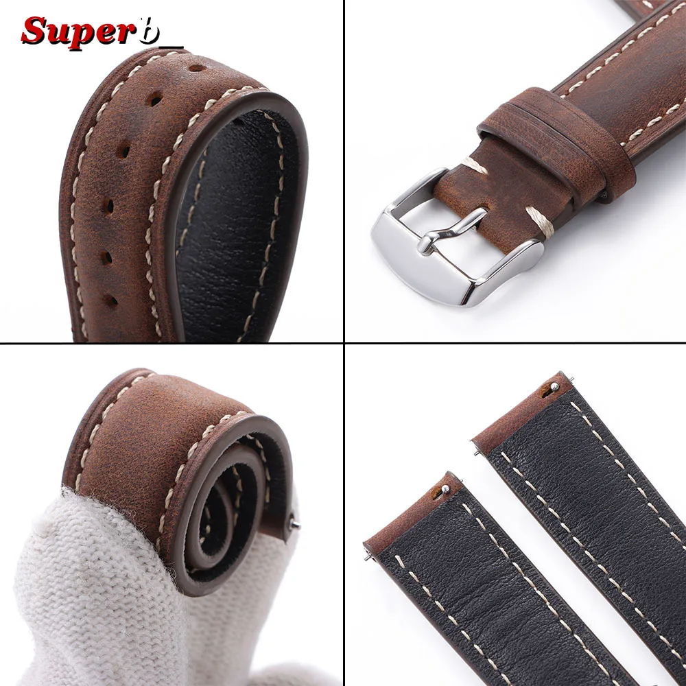 Cowhide Watch Strap 14mm 16mm 18mm 20mm 22mm 24mm Retro Deep Brown Quick Release Watchband for Samsung Galaxy Watch 7/6/5/4 44mm image 6