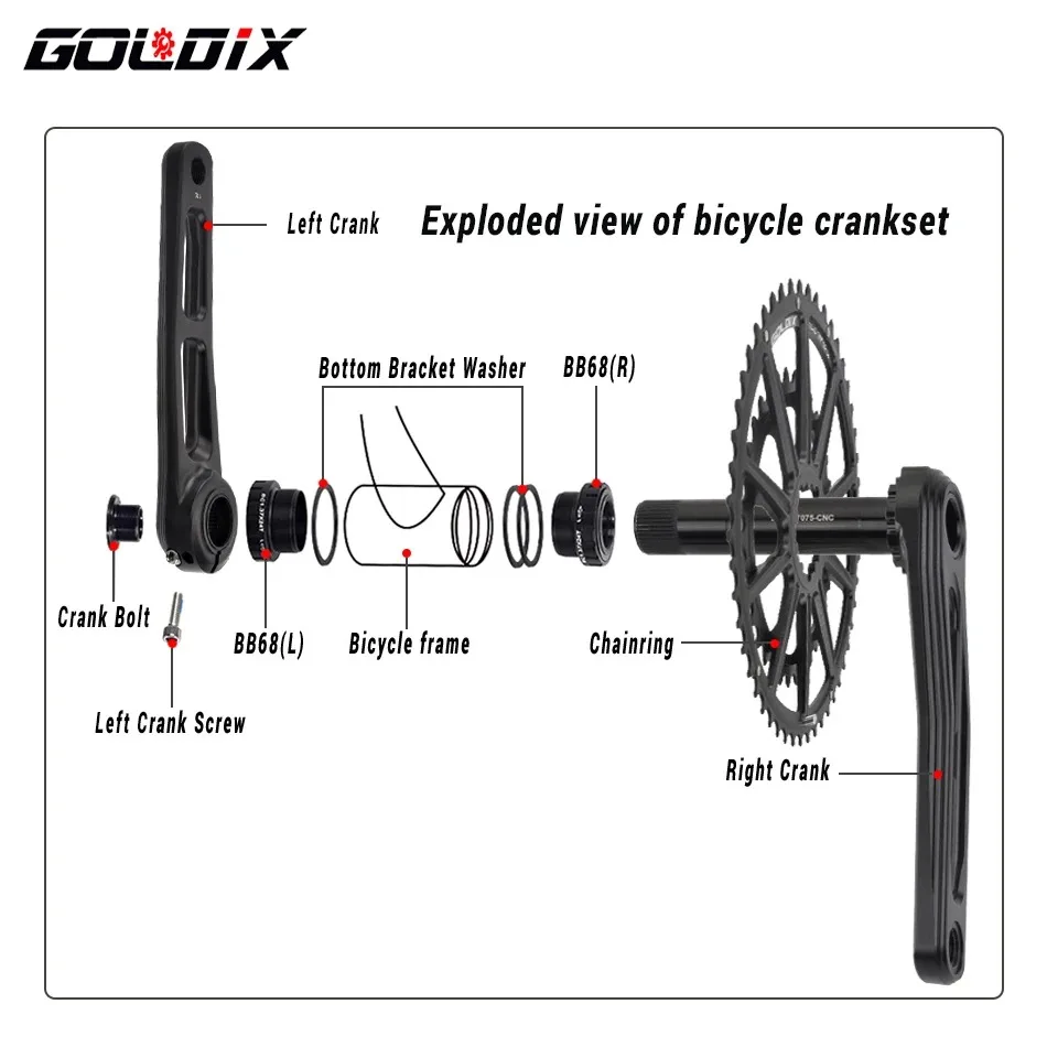 GOLDIX 165mm/170mm Ultralight Road Bike Crank for 20/22 Speed Aluminum Alloy Hollow Bicycle Crankset Double Chainring 50-34T