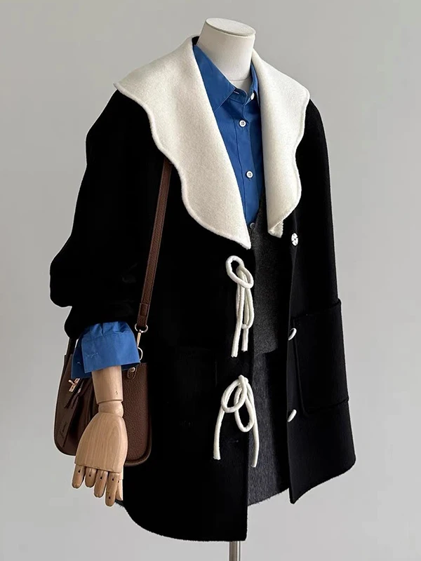

Extra Large Size 300 Pou Ele Bla Woolen Coat Women's Faionable Winter Coat Korean Sle Loose Fit Long Sve