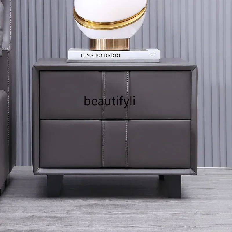 SS ss7486 Simple bedroom solid wood bedside table Italian solid wood drawer bedside table leather modern storage, storage cabine