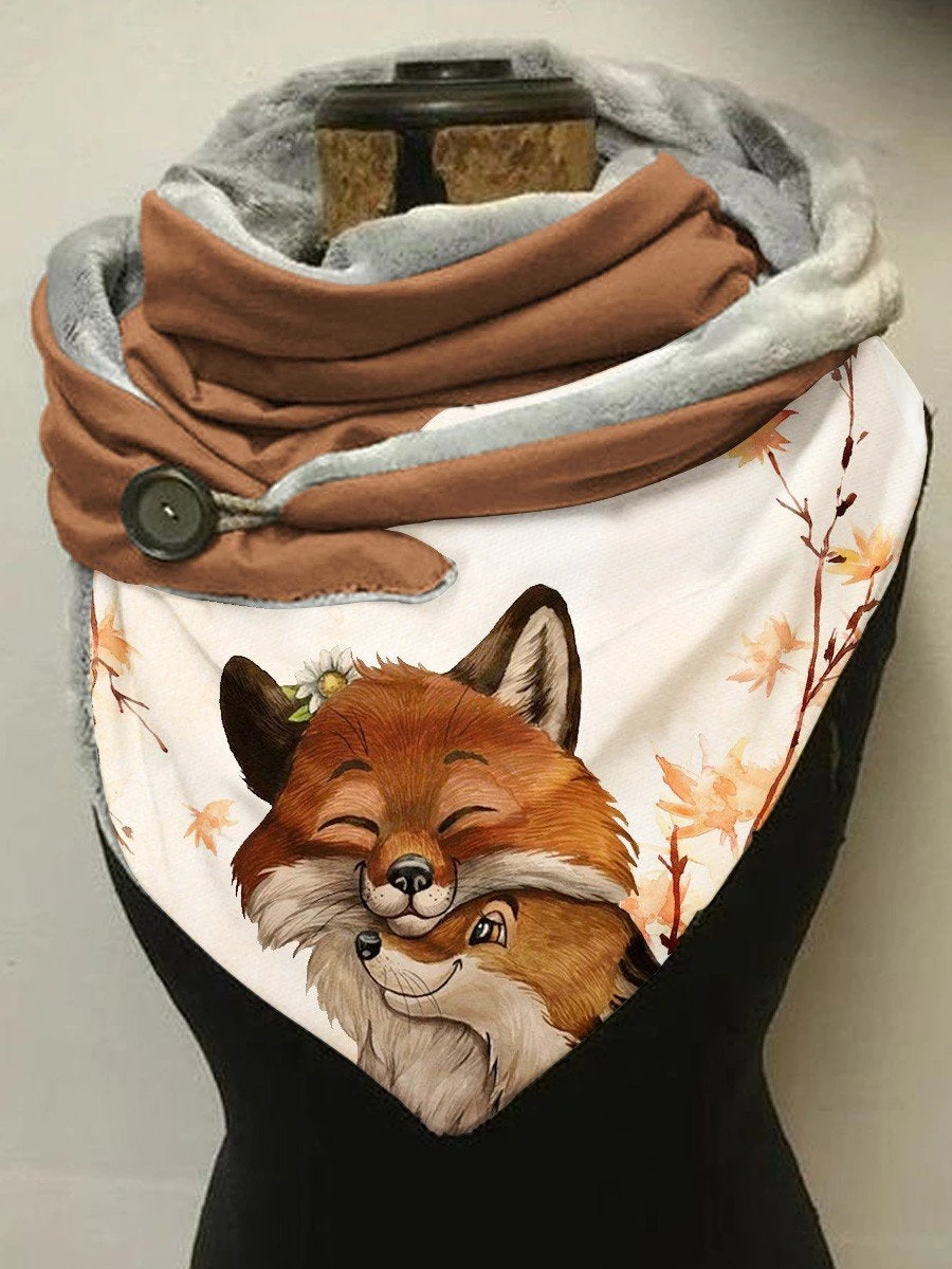 Fall Maple Fox 3D Print Warm Fleece Casual Scarf And Shawl for Women