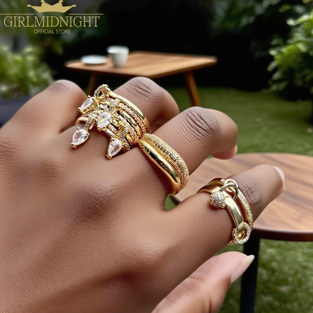 2025 جديد زركون المسيل للدموع قطرة ربط سلسلة خواتم للنساء الفتيات فريد تصميم هندسي حفلة يؤرخ وعد مجوهرات