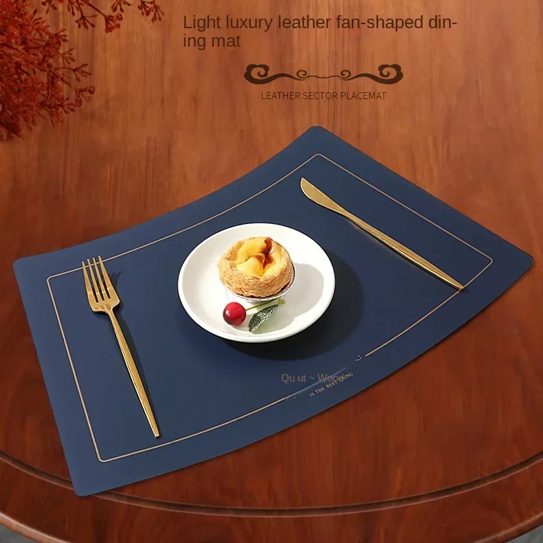 Home Leather Placemat Hotel Restaurant Fan-shaped Western Placemat Chinese Oil Proof Heat Insulation Table Mat