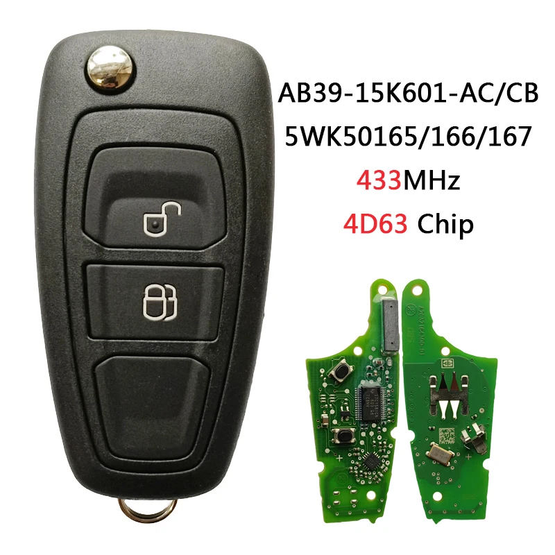 TXK018075 Original For Ford Flip Remote Key 2 Button 433MHz 4D63 Chip PN AB39-15K601-AC/CB Continental 5WK50165/166/167