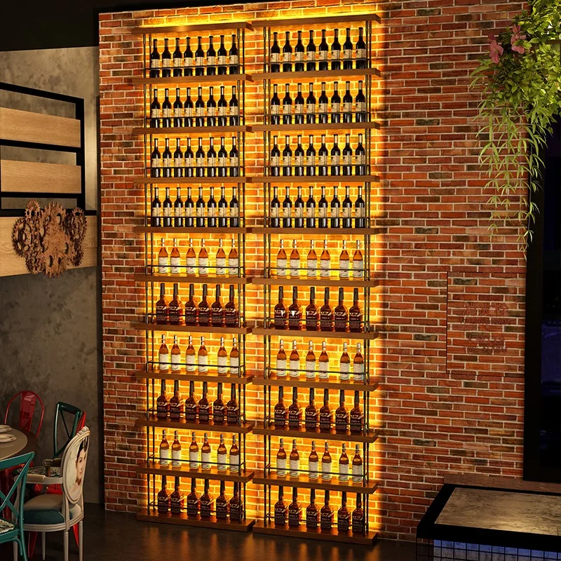 Wrought Iron Wine Rack Light Display Rack Bar Restaurant Wine Cabinets Wall Rack Wine Showcases Stojak Na Wino Household Items