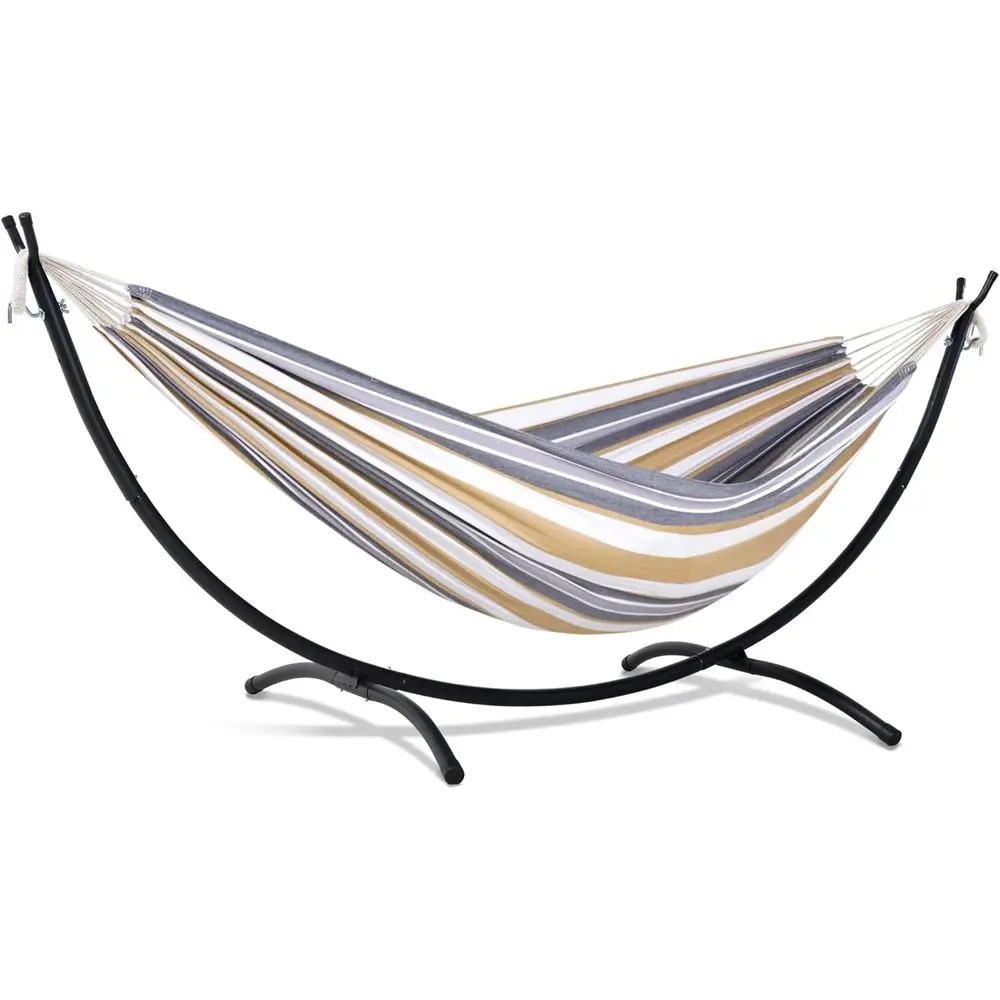 

Double Person Hammock with Stand - Durable, Striped Outdoor Hammock Set