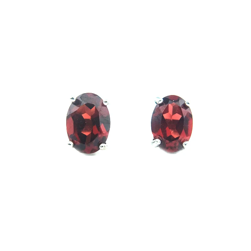 CSJ Genuine Natural Garnet Stud Earring Sterling 925 Silver Gemstone Oval 4*6mm for Women Birthday Party Jewelry Gift