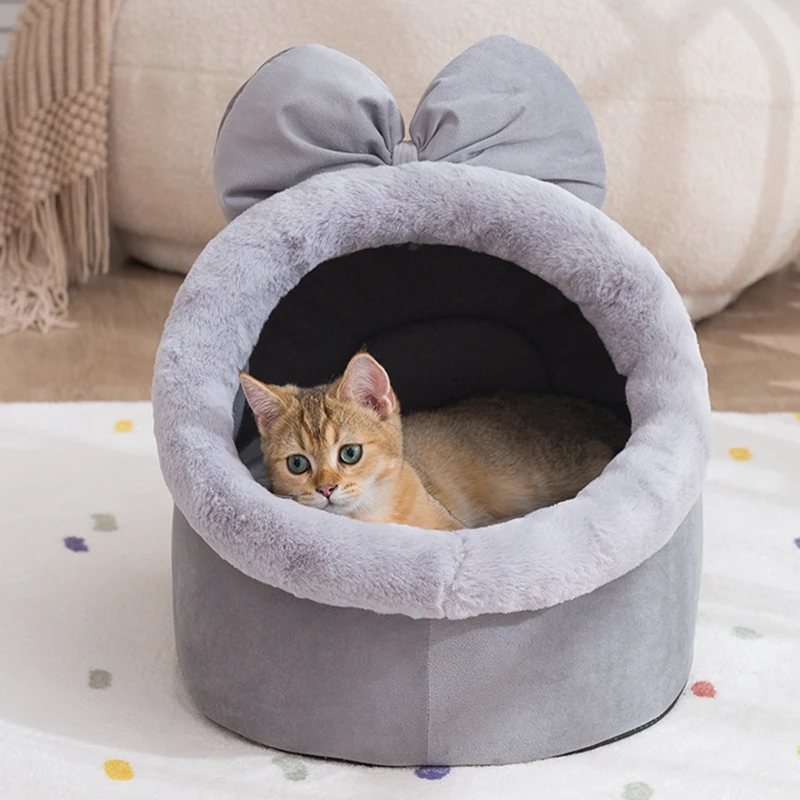 

Big Bow Knot Pet Nest Semi-enclosed House Non-slip Removable Sleeping Nest Pet Kennel Small And Medium Dog Cat Bed Accessories