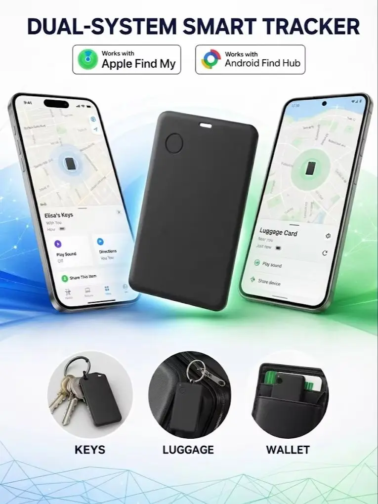 Ultradünne Geldbörsen-Tracker-Karte für Apple Find My & Android, Bluetooth Anti-Verlust-Karte zur Ortung von Gepäck, Reisepass, Tasche
