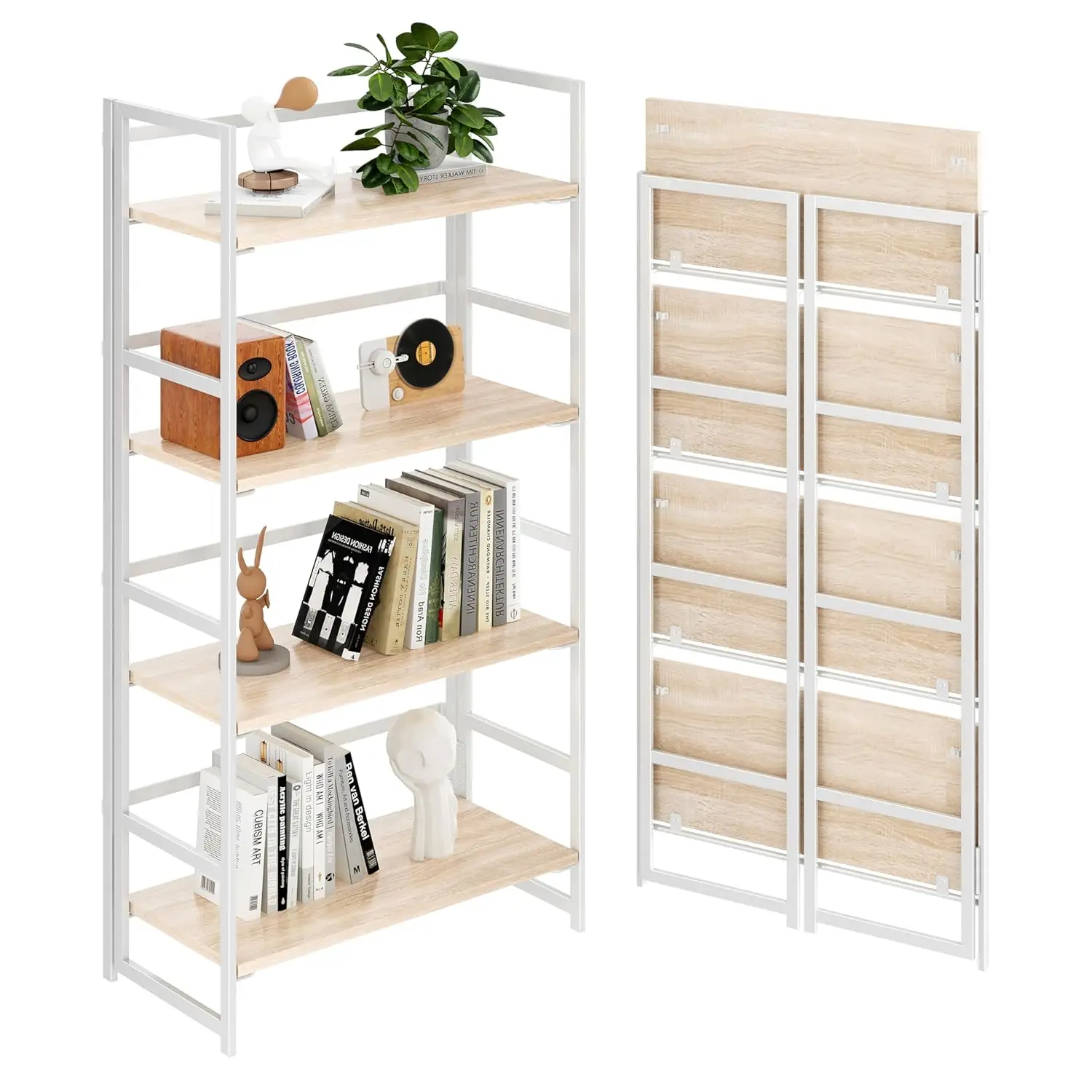 

Vintage Folding Bookshelf Plant Stand Storage Rack 4-Tier No-Assembly Home Office, Customized